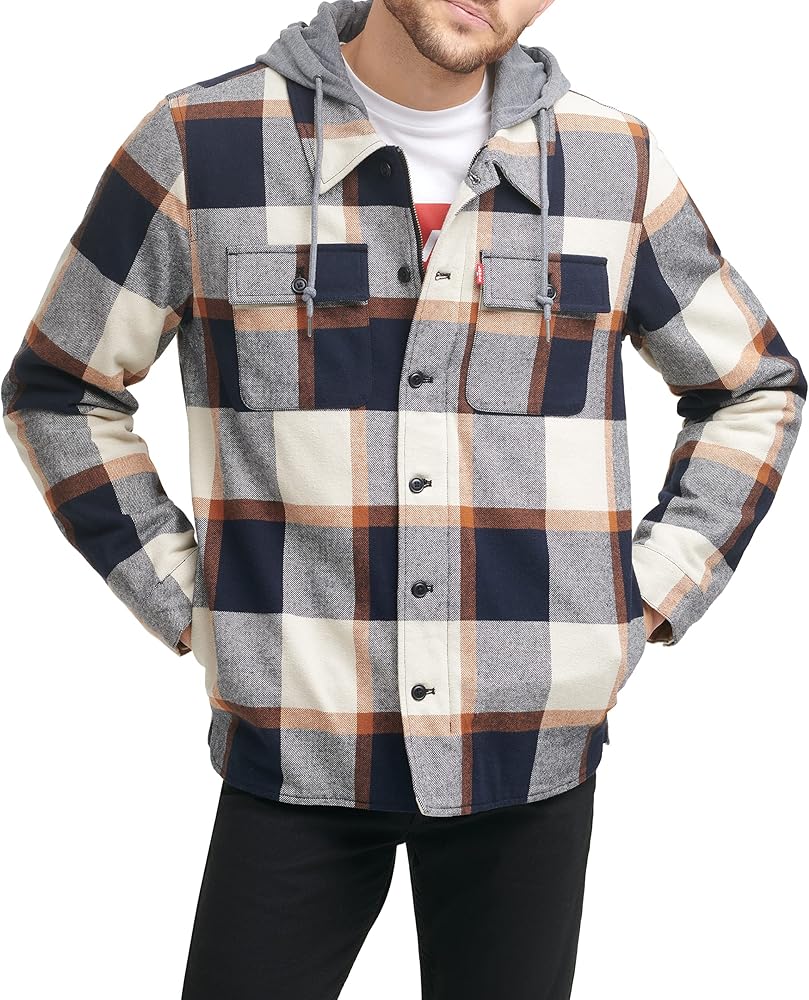 Levi's Men's Plaid Sherpa Lined Hooded Shirt Jacket (Regular & Big & Tall Sizes)