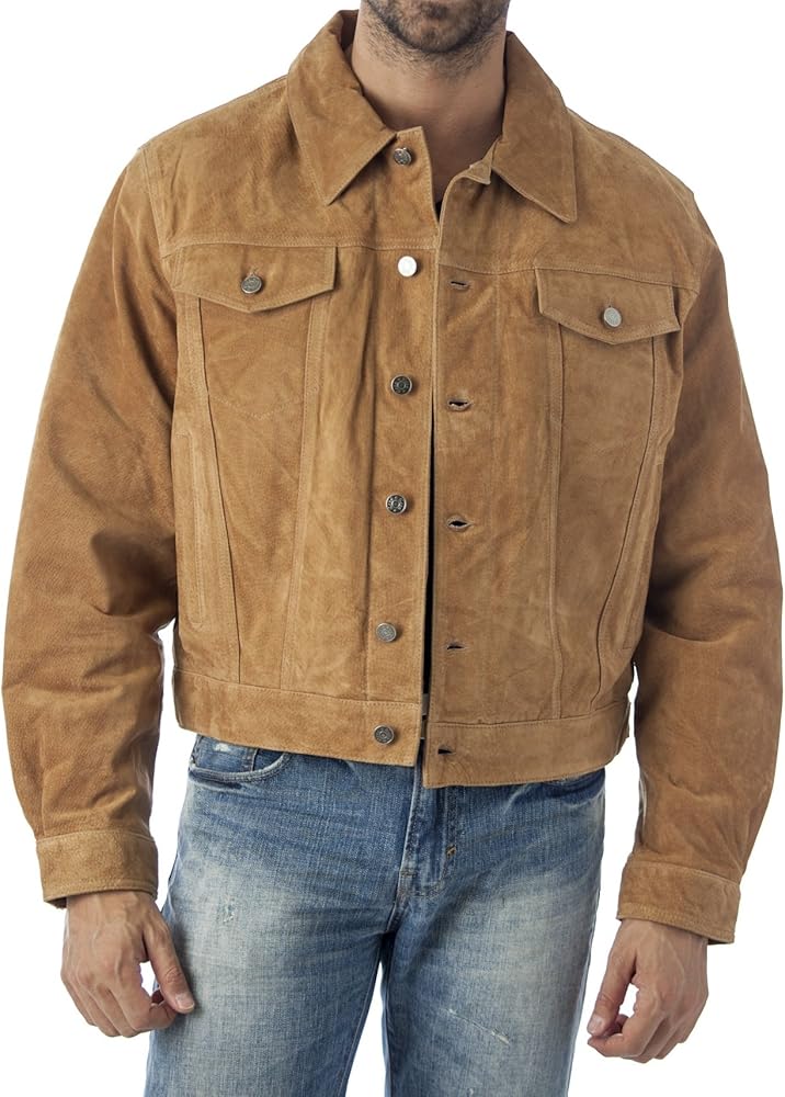 REED Men's Western Jean Style Suede Leather Shirt Jacket