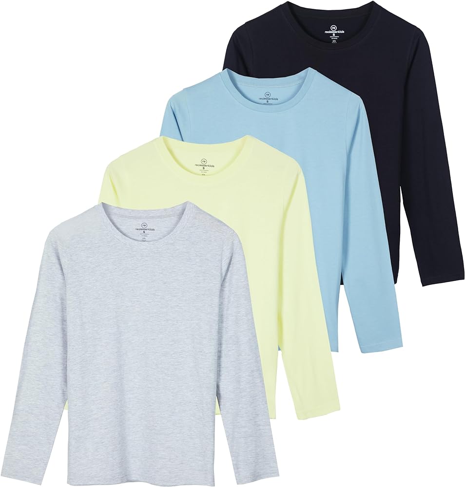 Real Essentials 4 Pack: Women's Cotton Classic-Fit Long-Sleeve Crewneck T-Shirt (Available in Plus Size)