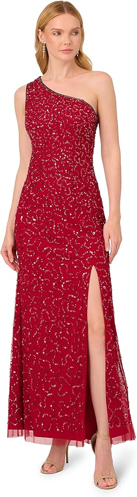 Adrianna Papell Women's One Shoulder Beaded Dress