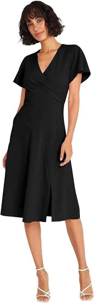 Maggy London Faux Wrap V-Neck Flutter Sleeves Cocktail Wedding Guest Dresses for Women