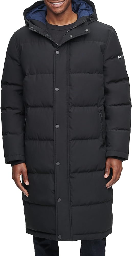 DKNY Men's Arctic Cloth Hooded Extra Long Parka Jacket