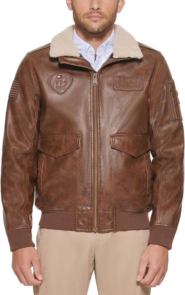 Tommy Hilfiger Mens Faux Leather Bomber Jacket