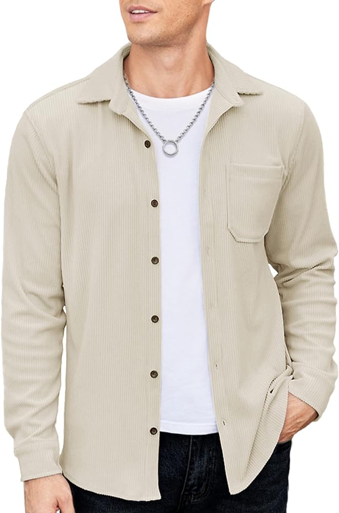 COOFANDY Men's Corduroy Shirt Casual Shacket Long Sleeve Button Down Lightweight Jacket