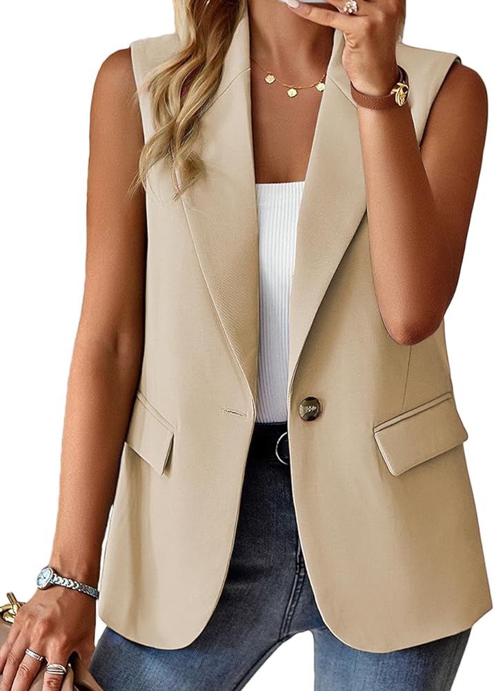 2024 Summer Sleeveless Blazer Jackets for Women Lightweight Fashion Casual Open Front Work Office Vest Tops Pockets