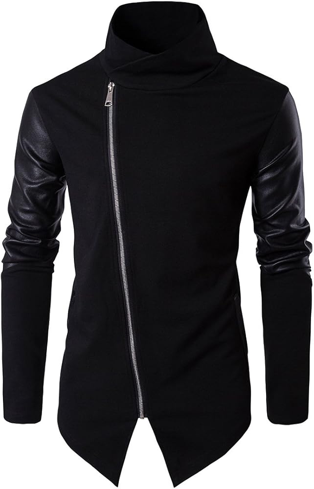 TRISTIN Men Cool Casual Long Sleeve Oblique Zipper Hip Hop Hoodie Fashion Slim Fit Pullover Lightweight Black Sweatshirt