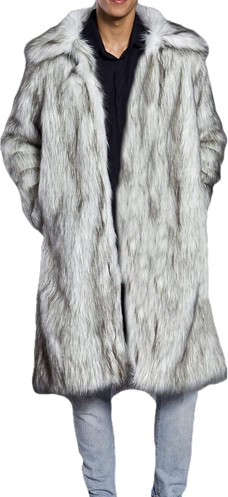 Lisa Colly Men's Fluffy Faux Fur Coat Winter Long Jacket Overcoat Parka Outwear