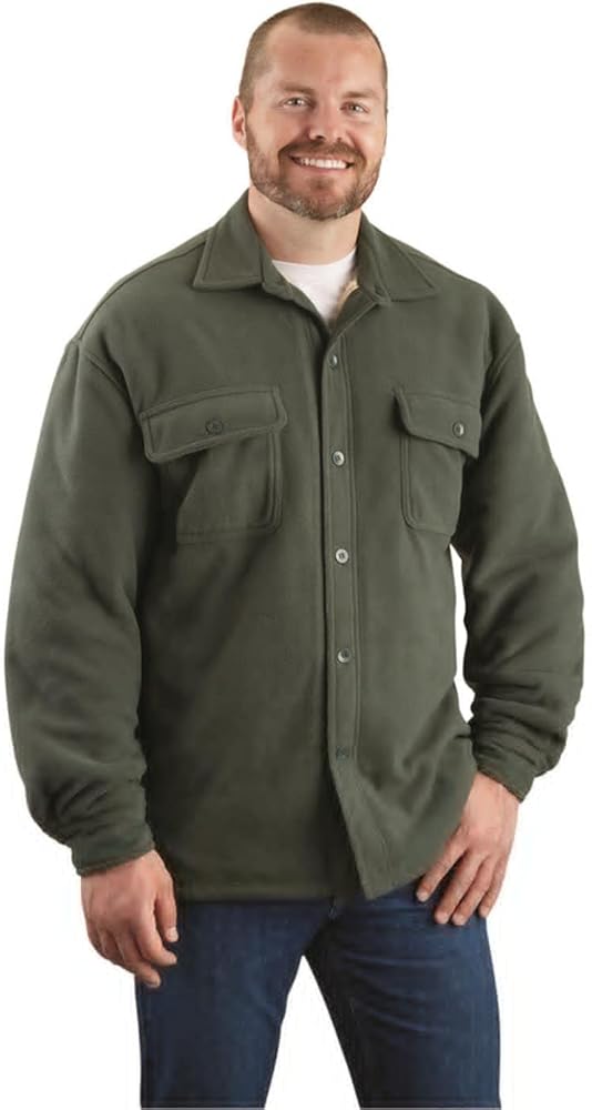 Guide Gear Men’s Sherpa-Lined CPO Shirt Jacket Fleece Long Sleeve Hunting Shirts