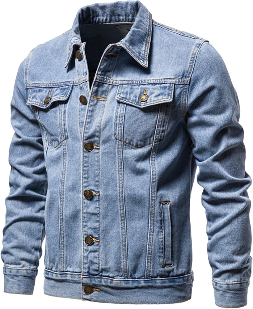 Men'S Denim Jackets Distressed Vintage Jean Jacket Single Breasted Windbreaker Slim Fit Denim Jacket Men Outerwear Coat