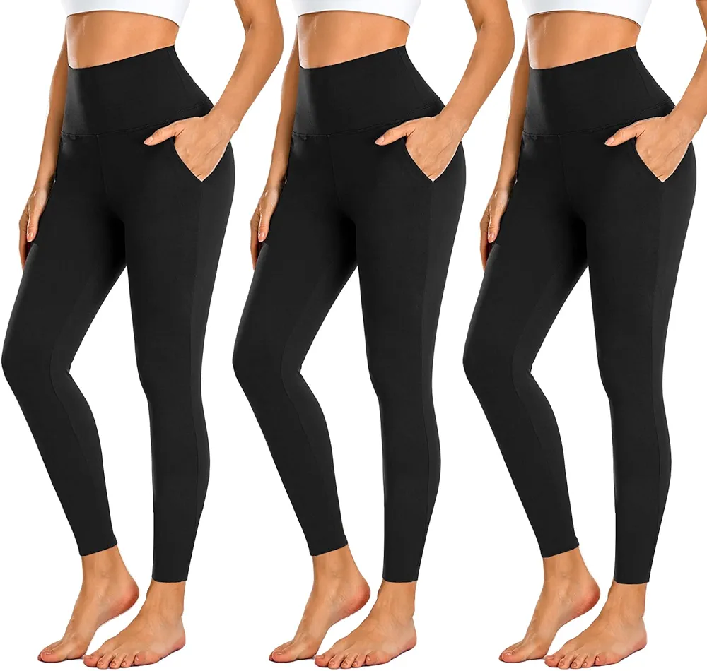 NEW YOUNG 3 Pack Leggings with Pockets for Women,High Waisted Tummy Control Workout Yoga Pants