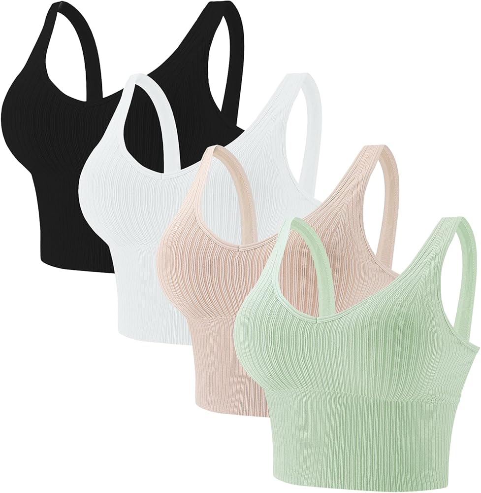 Eleplus 4 Pieces Comfy Cami Bra for Women Crop Top Yoga Bralette Longline Padded Lounge Bra Pack of 4