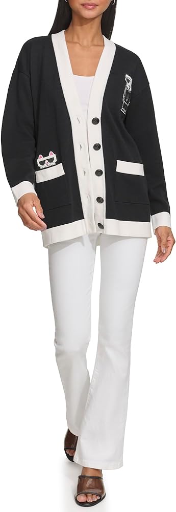 KARL LAGERFELD Women's Varsity Logo Cardigan with Patches