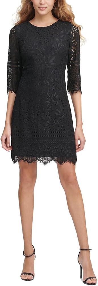 kensie Dresses Womens Lace Overlay Fitted Sheath Dress Black 14