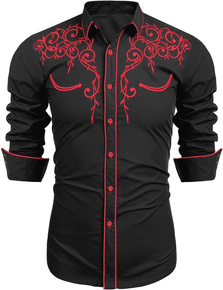 COOFANDY Men's Long Sleeve Embroidered Shirt Slim Fit Casual Button Down Shirts