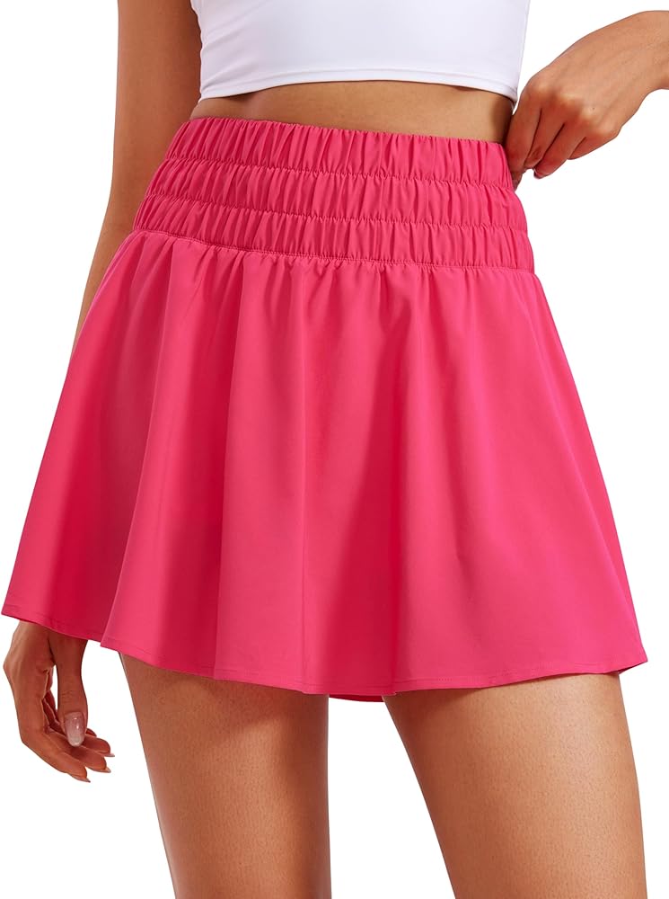 CRZ YOGA High Waisted Flowy Tennis Skirts for Women Pleated Casual Golf Athletic Pickleball Skorts with Shorts Pockets