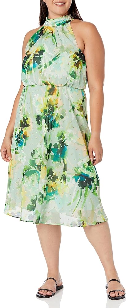 Adrianna Papell Women's Chiffon Halter Blouson Dress