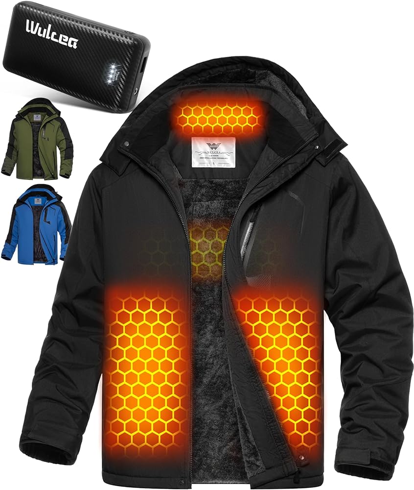 Wulcea Graphene Heated Jacket for Men Fur Lined with 16000mAh Battery Pack