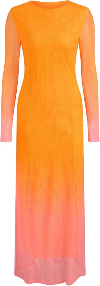 CIDER Miami Sunset Vacation Mesh Round Neck Gradient Maxi Dress