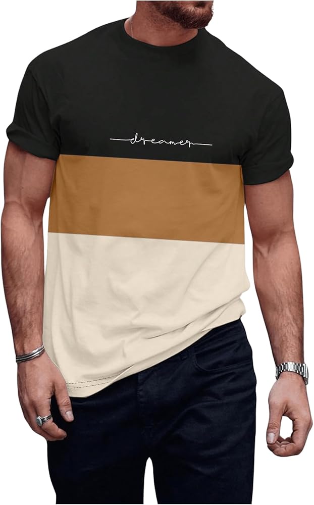 SOLY HUX Men's Color Block Graphic Tees Print Short Sleeve Round Neck T Shirt Top