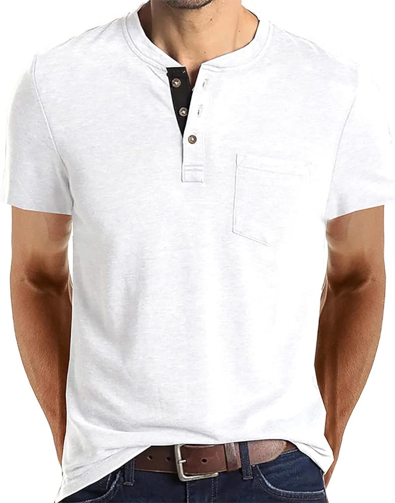 Men’s Henley Short Sleeve T-Shirts Casual Tee Shirts Cotton Summer Tops