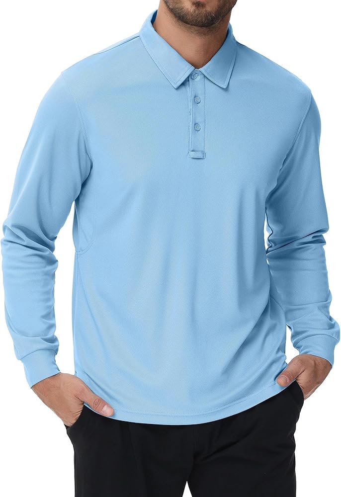 Men's Polo Shirt Quick Dry Button Golf Shirts UPF 50+ Sun Protection Polos Long Sleeve Casual Collar T Shirts