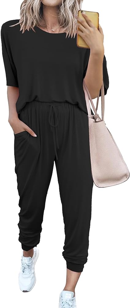 PRETTYGARDEN Women's Two Piece Outfit Short Sleeve Pullover with Drawstring Long Pants Tracksuit Jogger Set