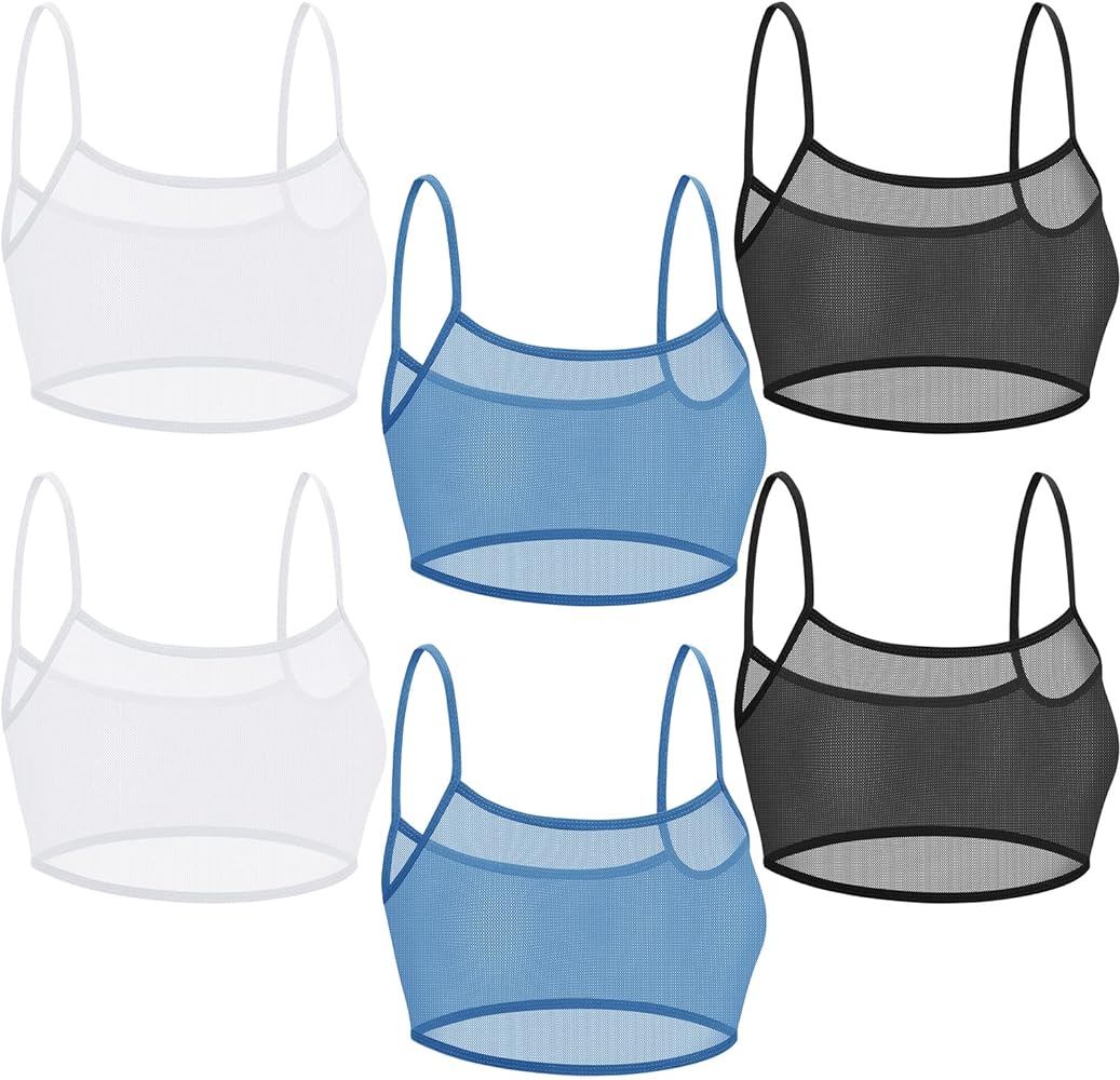 6 Pcs Summer Women Mini Tanning Bikini Sheer Tank Tops See Through Stretch Crop Top Sleeveless Mesh Top for Beach