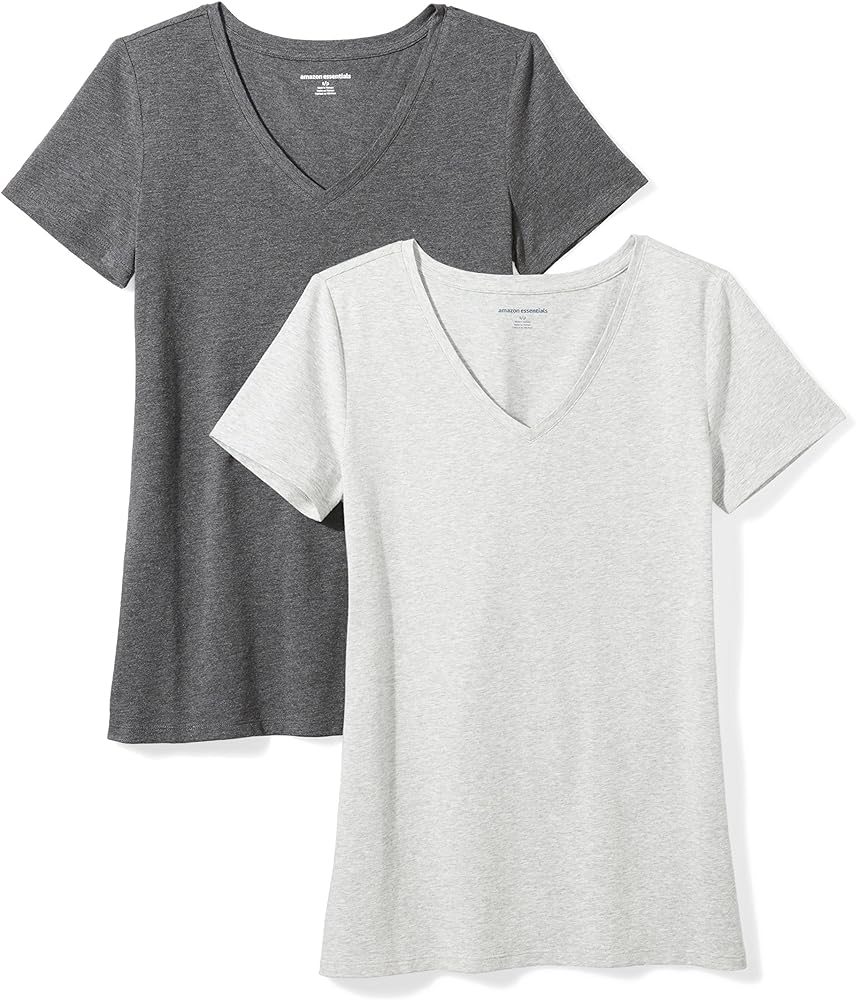 Amazon Essentials Women's Classic-Fit Short-Sleeve V-Neck T-Shirt, Multipacks