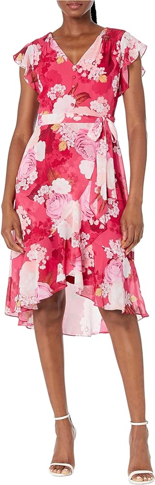 Adrianna Papell Women's Short Printed Chiffon Dress