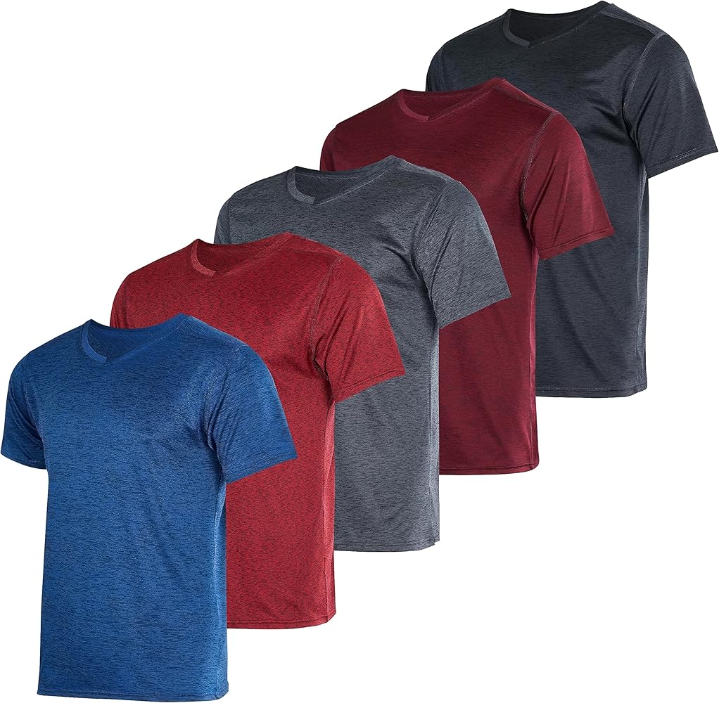 Real Essentials 5 Pack: Men’s V-Neck Dry-Fit Moisture Wicking Active Athletic Tech Performance T-Shirt