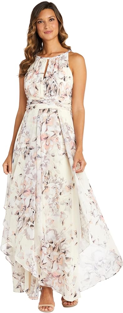 R&M Richards Womens Chiffon Floral Print Halter Dress