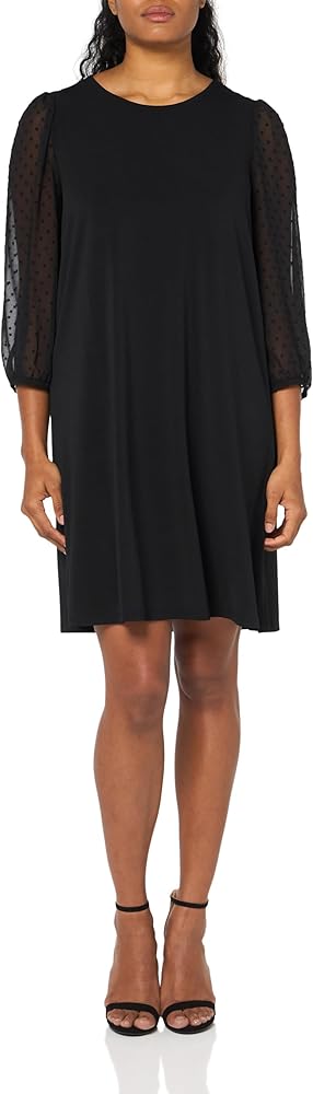 Adrianna Papell Women's Crew Neck Clip Dot 3/4 Sleeve Mc Dress