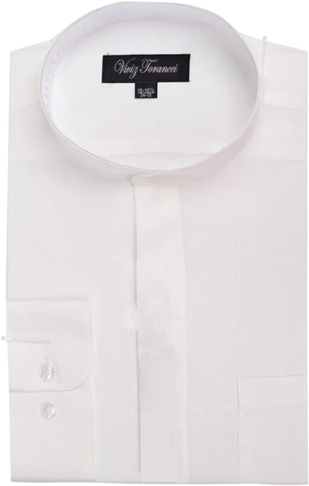 Men's Regular Fit Long Sleeve Banded Collar Solid Dress Shirt AC201