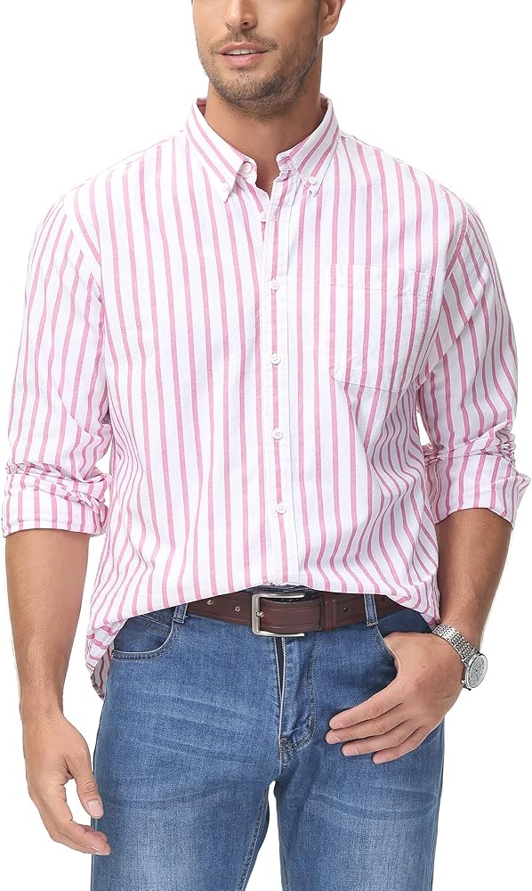 MCEDAR Regular Fit Oxford Dress Shirt for Men Button Down Long Sleeve Casual Shirts with Pocket