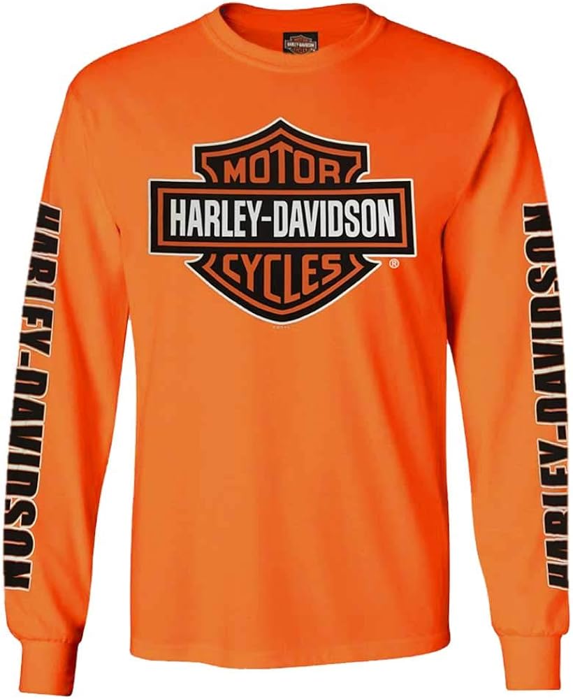 Harley-Davidson Men's Bar & Shield Long Sleeve Crew-Neck Shirt, Safety Orange