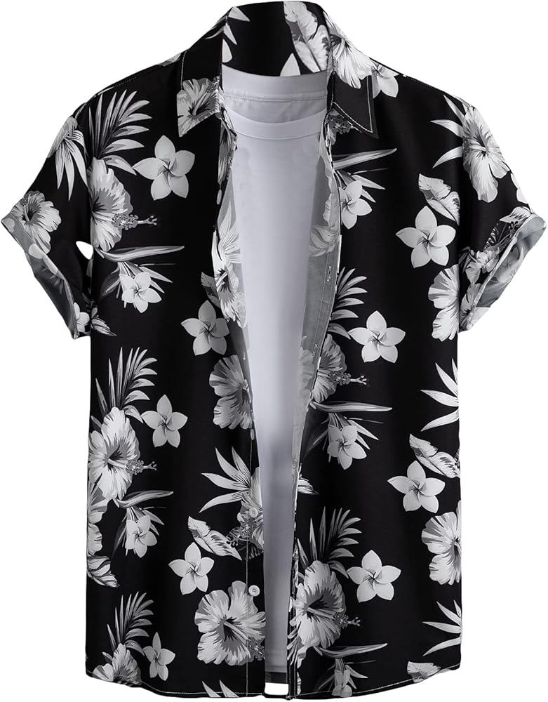 OYOANGLE Men's Short Sleeve Hawaiian Shirt Tropical Casual Button Down Aloha Shirt