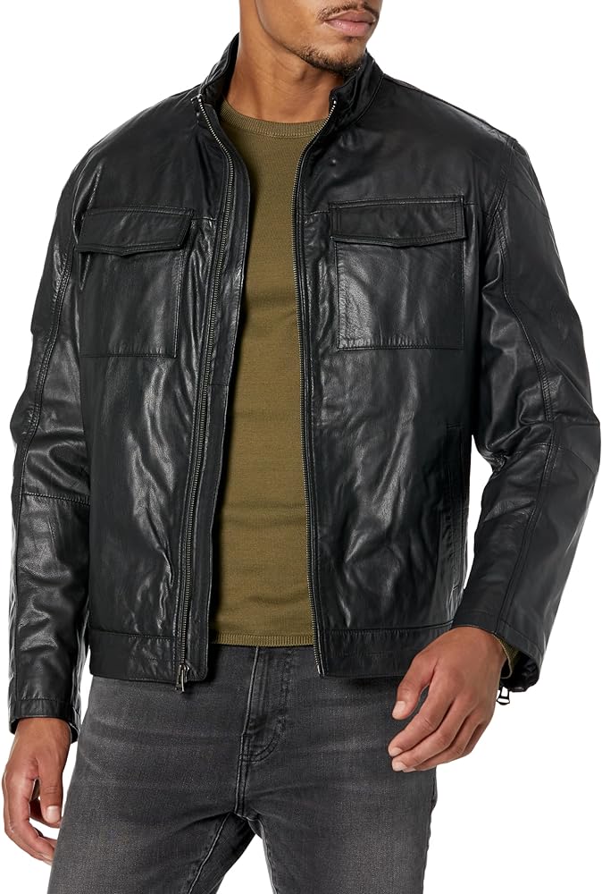 Cole Haan Men's Washed Leather Trucker Jacket