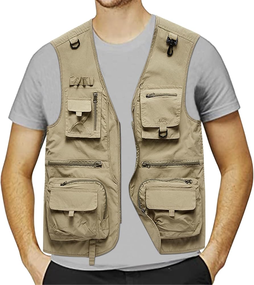 Photographer Vest Men'S Fishing Vest Casual Utility Travel Safari Cargo Outdoor Work Photo Vest Jacket with