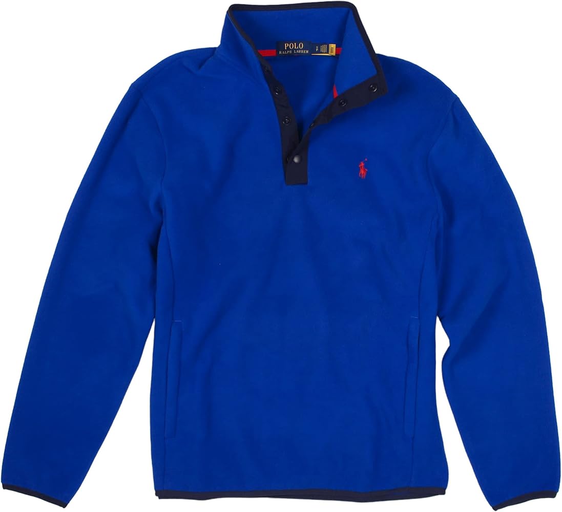 POLO RALPH LAUREN Men's Fleece Pullover Jacket Sweater Snap Closure (Blue 003, Small)