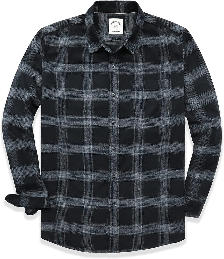 Dubinik® Flannel Shirt for Men Casual Button Down Work Soft All Cotton Lightweight Flannel Mens Plaid Shirts Long Sleeve