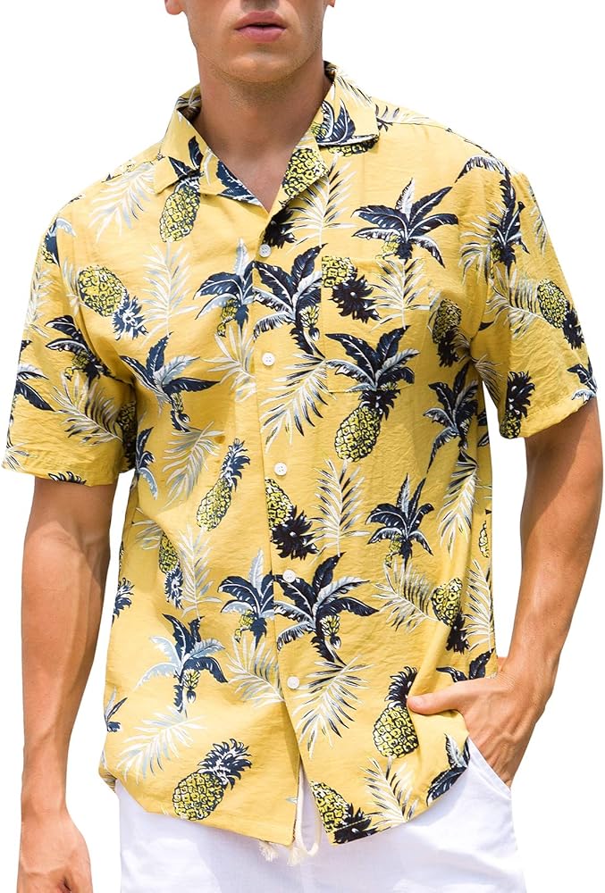 Janmid Mens Floral Hawaiian Shirts Short Sleeve Button Down Beach Shirts