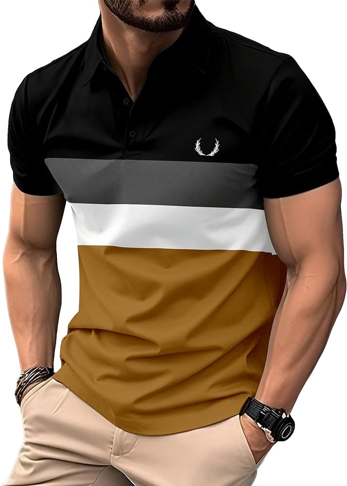 SOLY HUX Men's Polo Shirts Short Sleeve Button Front Collared Golf Shirts Casual Tees Tops