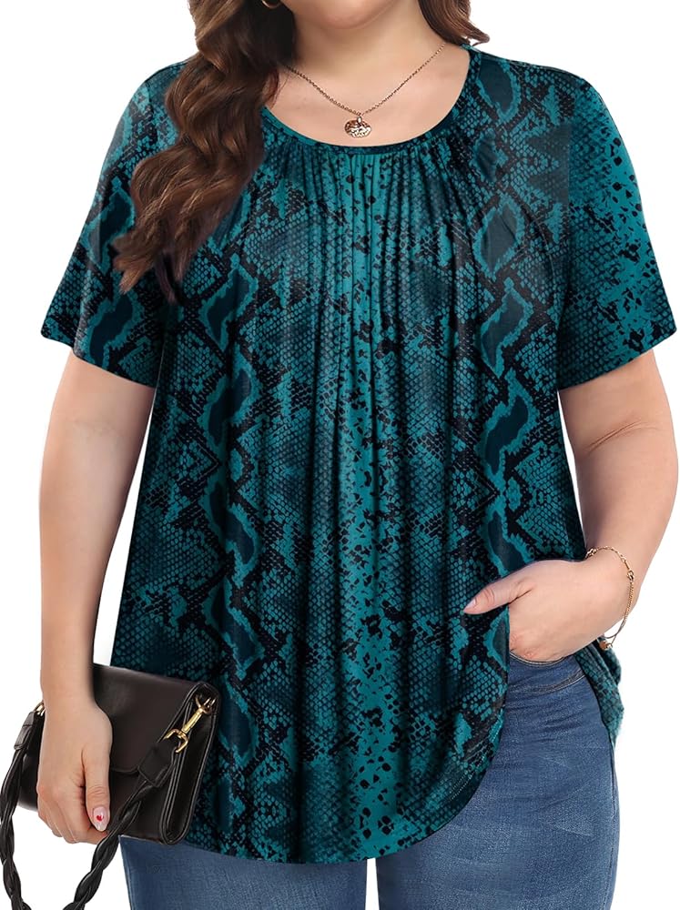 Womens Plus Size Tops Summer Shirts Tunic Short Sleeve Crew Neck Loose Fit Blouse 1X-5X