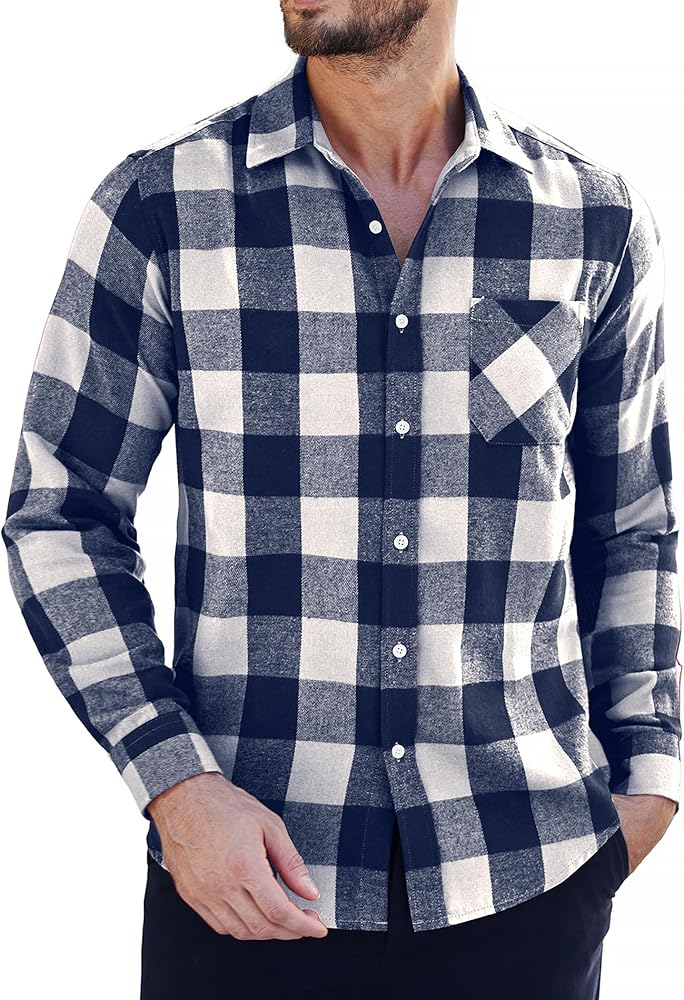 COOFANDY Men's Flannel Plaid Shirts Long Sleeve Button Down Shirts Casual Dress Shirt