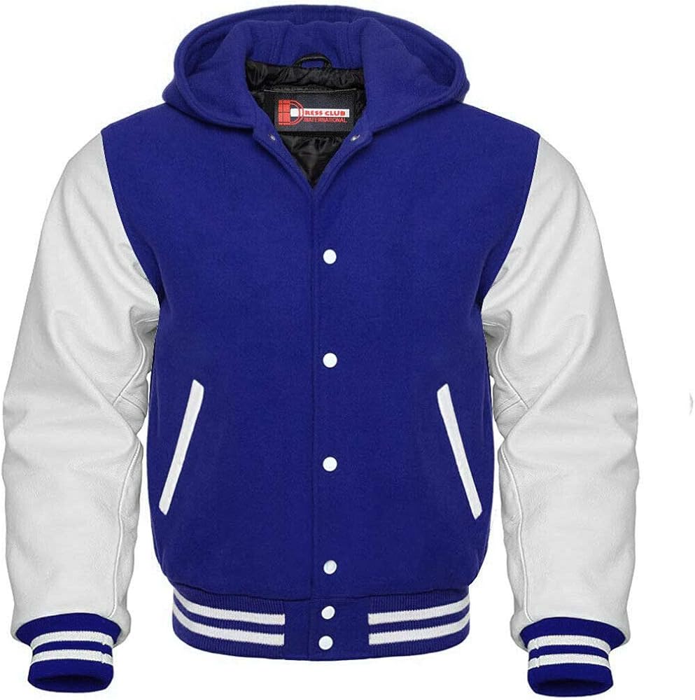 Men's Varsity Letterman Baseball Wool Leather Jacket in Wool body and Genuine Leather Sleeves