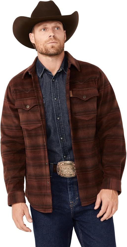 Cinch Men's Polar Fleece Striped Long Sleeve Flannel Jacket Dark Red Medium