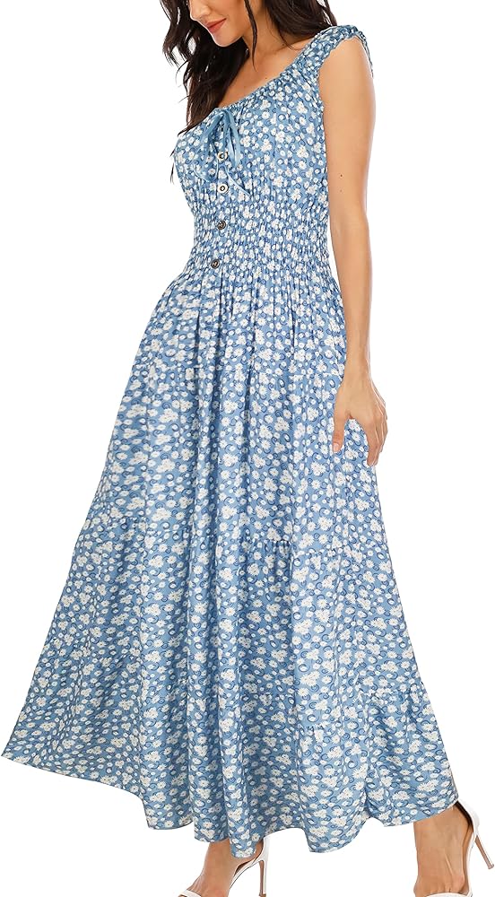 OSTOO Women's 2024 Summer Boho Floral Print Tiered Casual Flowy Long Maxi Dress