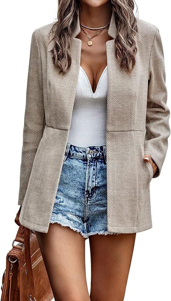 chouyatou Women's Casual Business Open Front Long Sleeve Notch Lapel Office Blazer Jacket