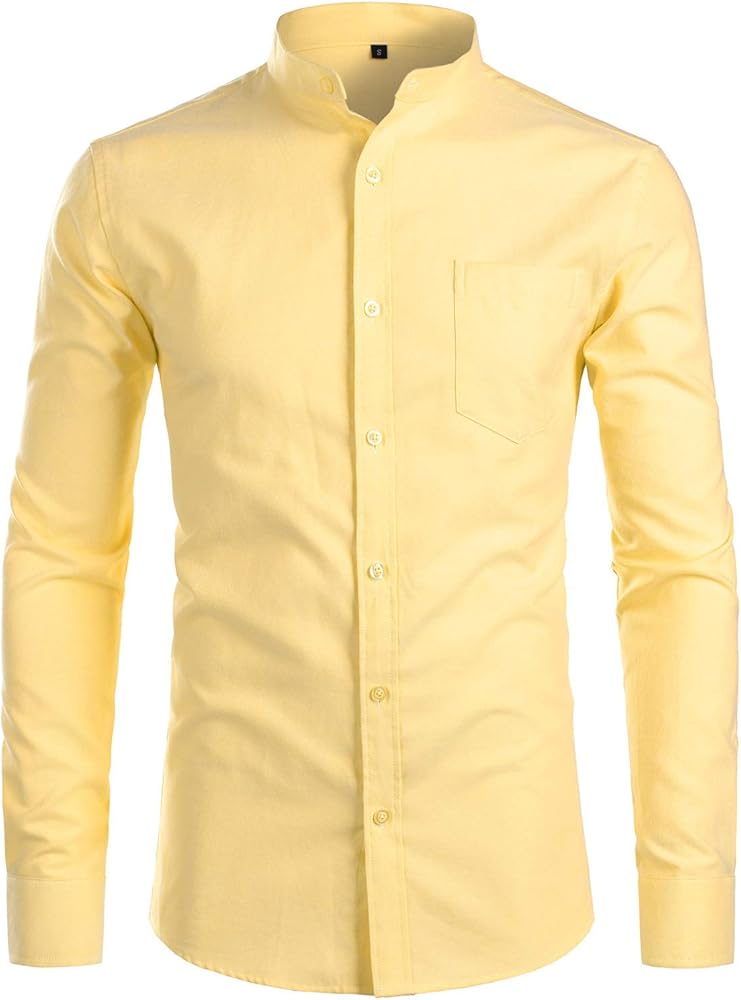 ZEROYAA Men's Hipster Mandarin Collar Long Sleeve Button Up Oxford Shirts with Chest Pocket