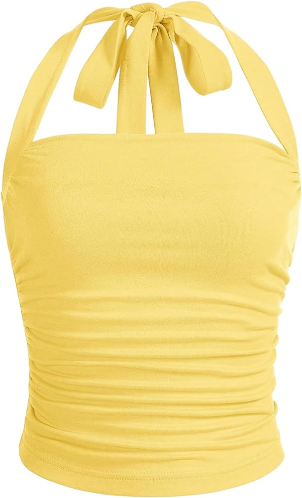 SOLY HUX Women's Ruched Halter Y2K Crop Tops Tie Back Sleeveless Slim Fit Cami Tops